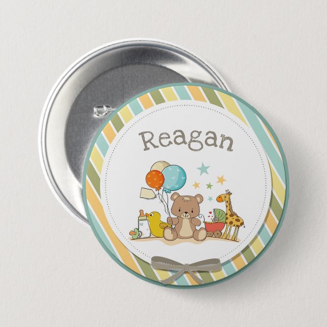 Personalized Baby Teddy Bear Giraffe Rubber Ducky 7.5 Cm Round Badge (Front & Back)