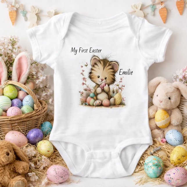 Personalized Baby Tiger Easter Illustration Bodysuit (Creator Uploaded)