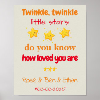 Personalized Baby Triplets Nursery Decor, Stars Poster