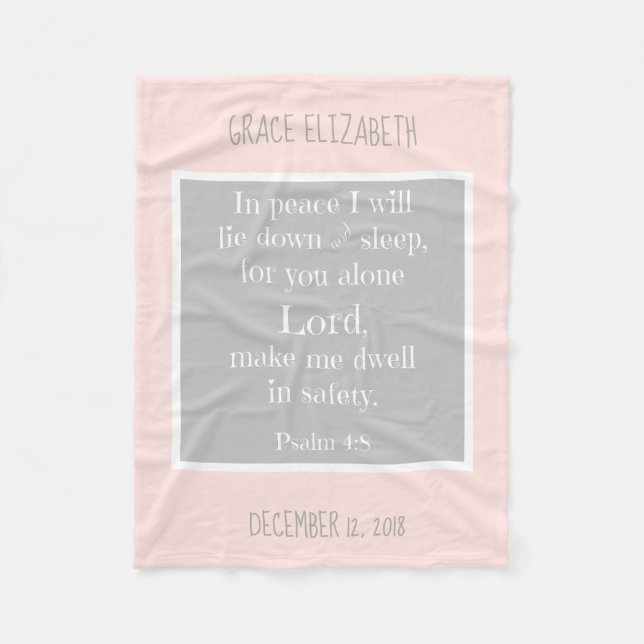 Personalized Baby, w Nighttime Prayer (Psalm 4:8) Fleece Blanket (Front)