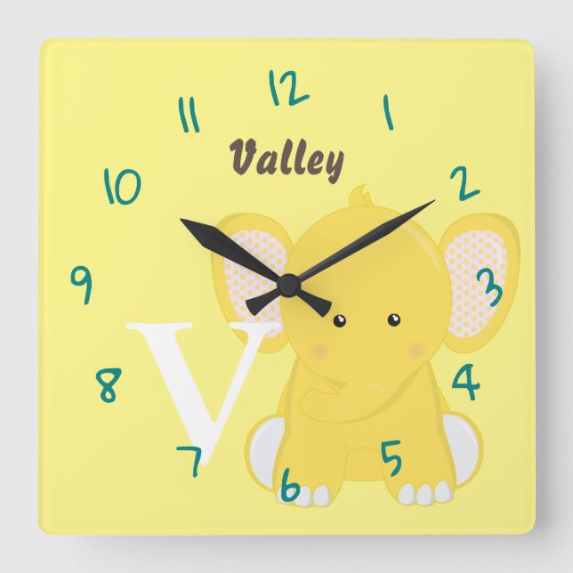 Personalized Baby Yellow  Square Wall Clock (Front)