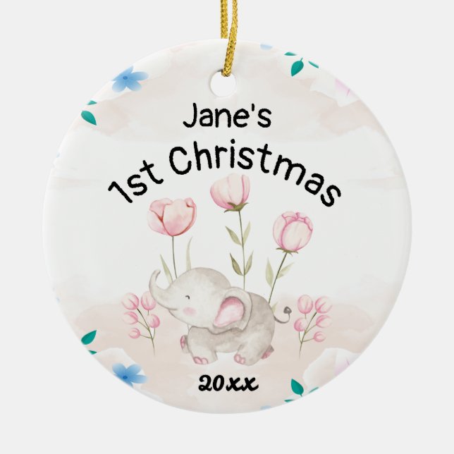 Personalized Baby's First Christmas 2023 Girl Ceramic Ornament (Front)