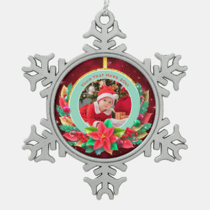Personalized Baby's First Christmas Custom Photo Snowflake Pewter Christmas Ornament