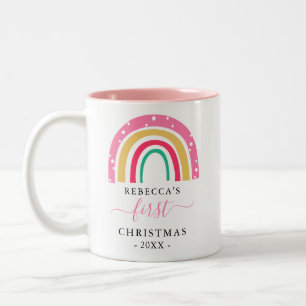 Personalized Baby's First Christmas Cute Rainbow Two-Tone Coffee Mug