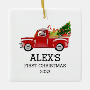 Personalized Baby's First Christmas Red Truck Boys Ceramic Ornament
