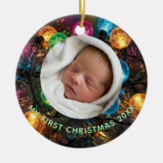 Personalized Baby's First Christmas with Photo Ceramic Ornament