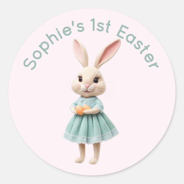 Personalized Baby's First Easter Sticker - Cute 3D (Front)