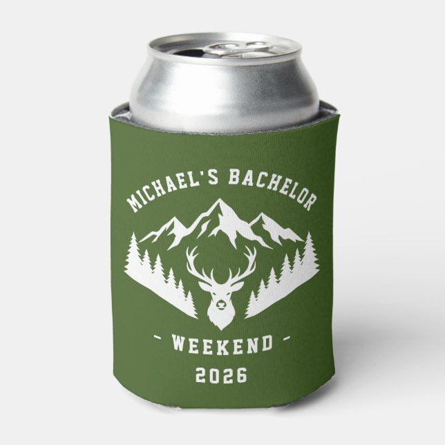 Personalized Bachelor Weekend Mountain Can Cooler (Can Front)