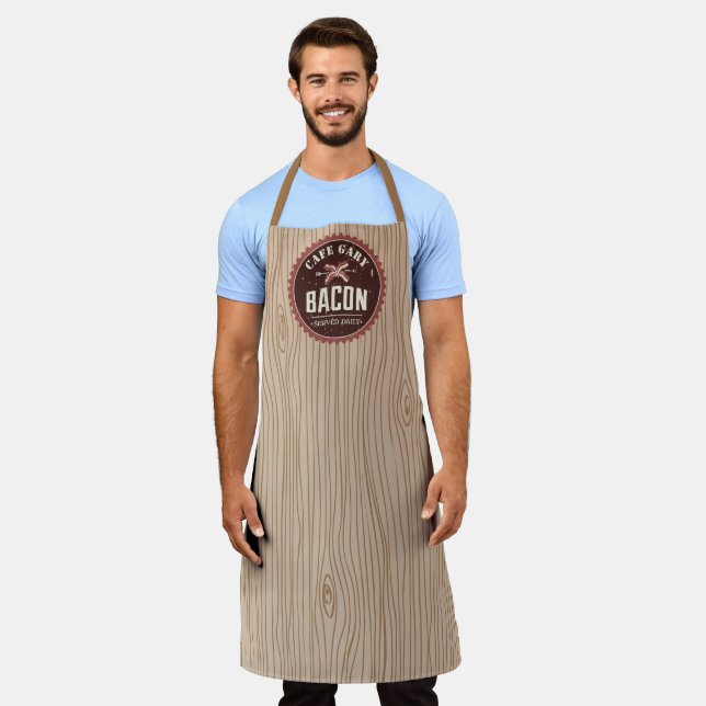Personalized bacon faux wood cooking grilling apron (Worn)