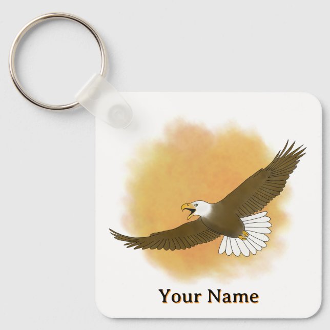 Personalized Bald Eagle Orange Background Key Ring (Front)