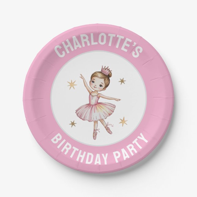 Personalized ballet Ballerina Birthday Party Paper Plate (Front)