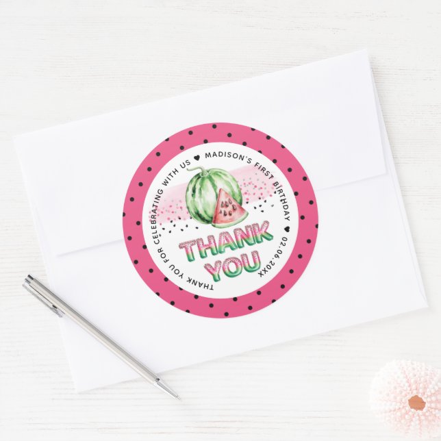 Personalized Balloon Letters Watermelon Birthday Classic Round Sticker (Envelope)