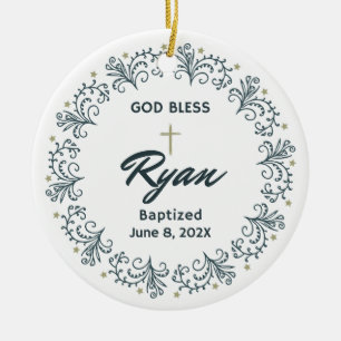 Personalized Baptism Boy Gift Photo Keepsake  Ceramic Ornament