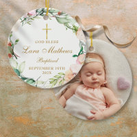 Personalized Baptism Photo Roses Floral