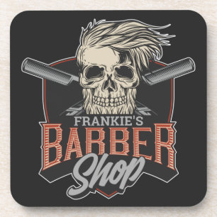 Personalized Barber Shop Hipster Skull and Razors  Coaster