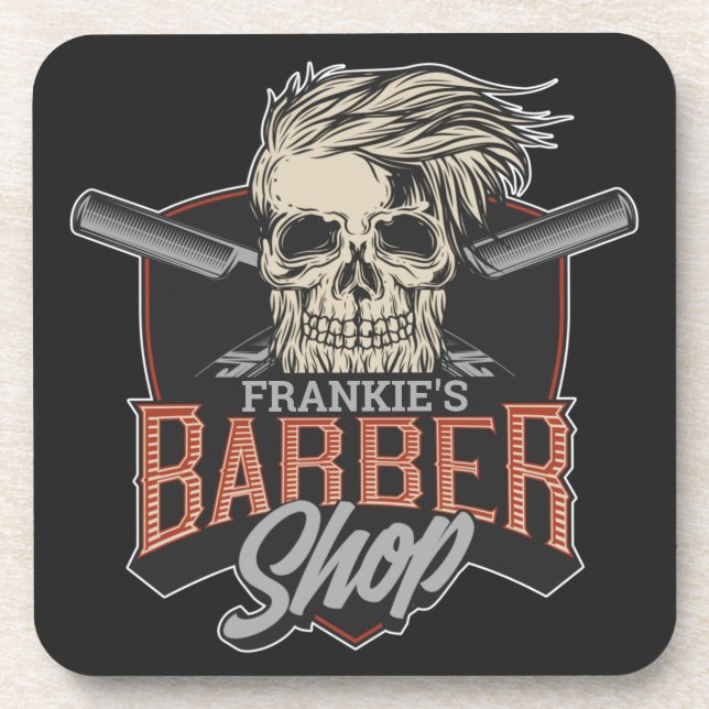 Personalized Barber Shop Hipster Skull and Razors  Coaster (Front)
