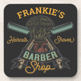 Personalized Barber Shop Retro Haircuts Shaves Coaster