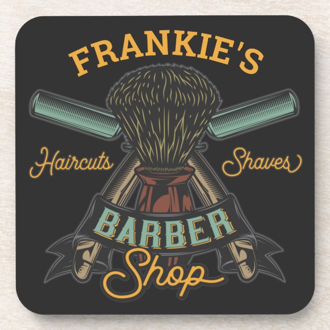 Personalized Barber Shop Retro Haircuts Shaves  Coaster (Front)