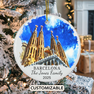 Personalized Barcelona Ornament, Spain Gift Ceramic Ornament