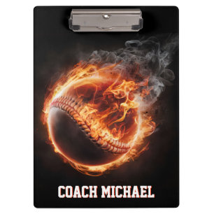 Personalized  Baseball Ball on Fire Clipboard