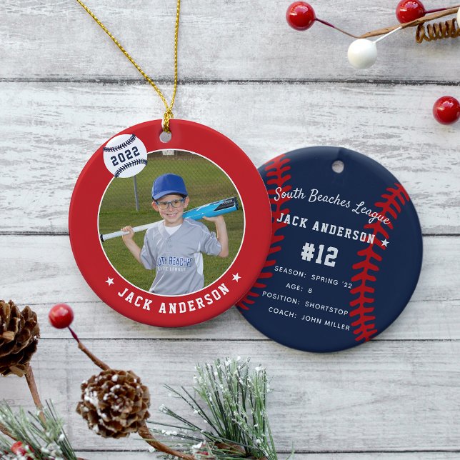 Personalized Baseball Photo & Player Stats Ceramic Ornament (Creator Uploaded)
