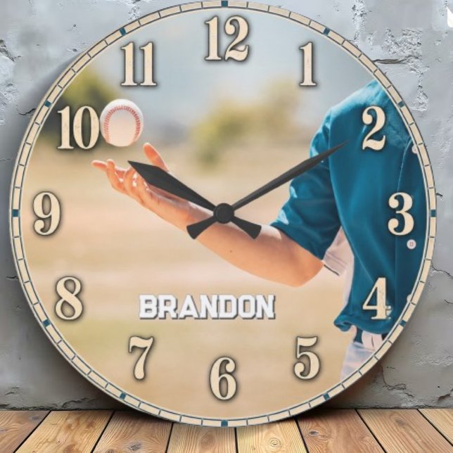 Personalized Baseball Pitcher Custom Name Large Clock (Creator Uploaded)