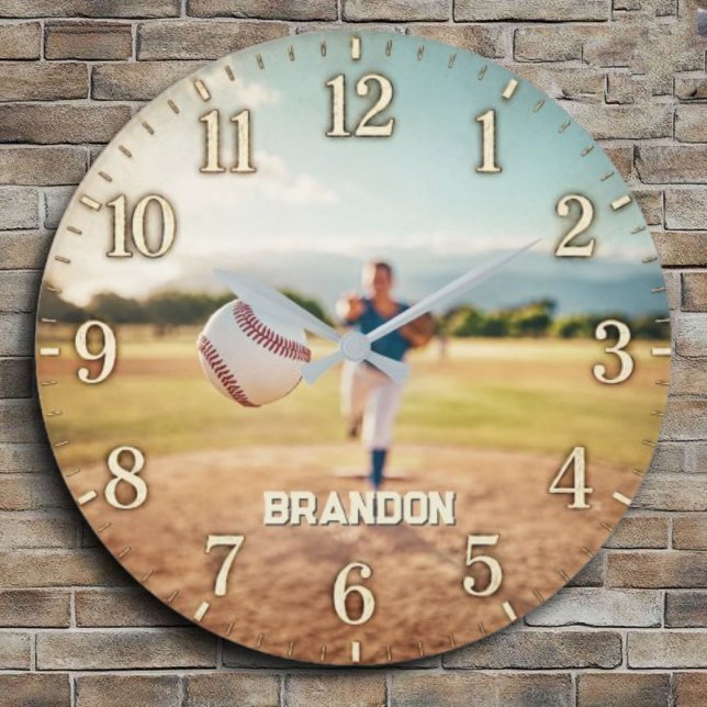 Personalized Baseball Pitcher Custom Name Player Large Clock (Creator Uploaded)
