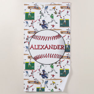Personalized Baseball Players Illustration Pattern Beach Towel