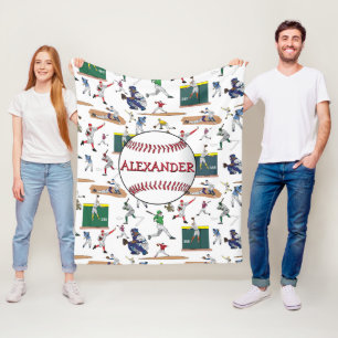 Personalized Baseball Players Illustration Pattern Fleece Blanket