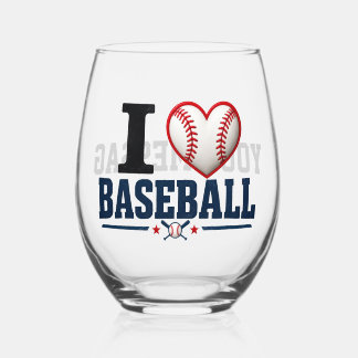 Personalized Baseball Wine Glass | I Love Baseball