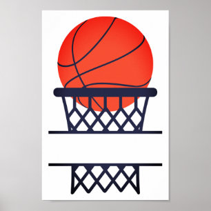 Personalized Basketball And Net Split Monogram Poster