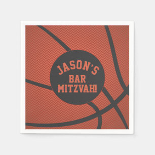 Personalized Basketball Bar Mitzvah Orange Black Napkin