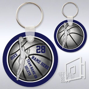 Personalized Basketball Gifts for Boys, Navy Key Ring