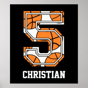 Personalized Basketball Number 5 Poster