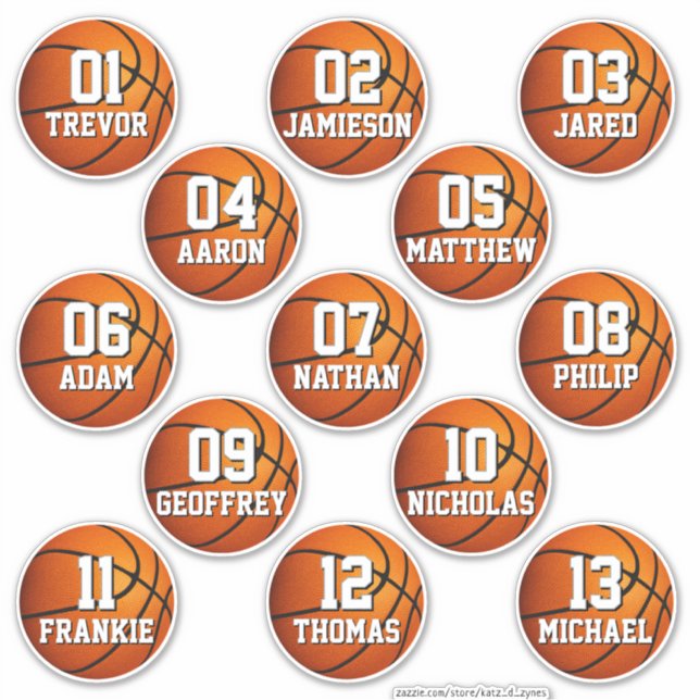 personalized basketball stickers for 13 boys girls (Front)