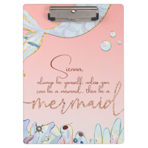 Personalized "Be a Mermaid" Pastel Glitter Clipboard