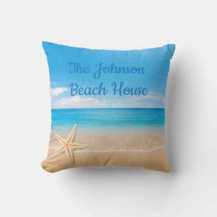 Personalized Beach House Throw Pillow