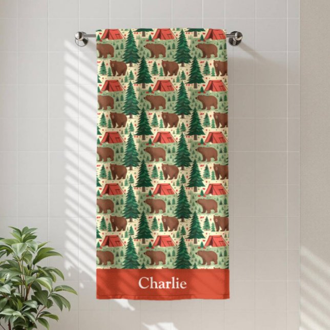 Personalized Bear Camping Kids Beach Towel (Creator Uploaded)