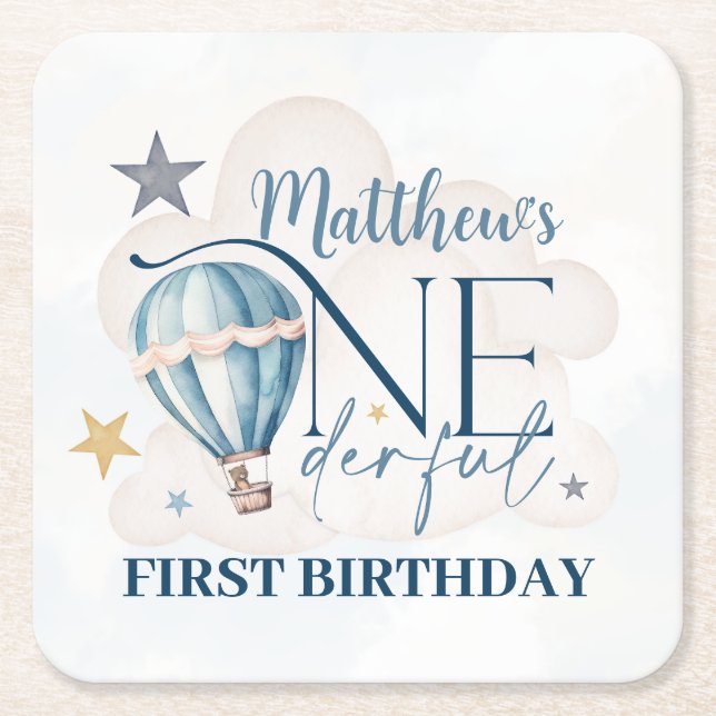 Personalized Bear in a Balloon Paper Coasters (Front)