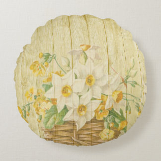 Personalized beautiful colorful daffodils round cushion