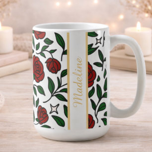 Personalized Beauty and Beast Garden Rose Name Red Coffee Mug