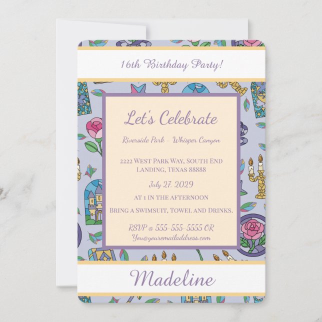 Personalized Beauty and the Beast Book Girl Invitation (Front)