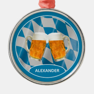 Personalized Beer Bavarian flag Christmas Metal Ornament