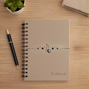 Personalized Beige Celestial Spiral Notebook