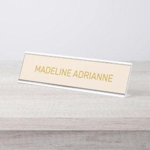Personalized Beige & Gold Modern Desk Name Plate