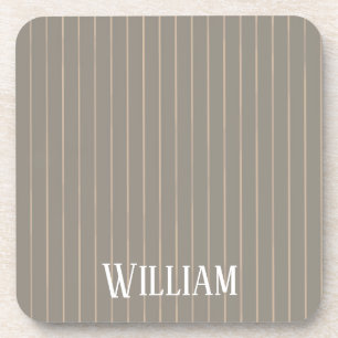 Personalized beige pinstripes coaster