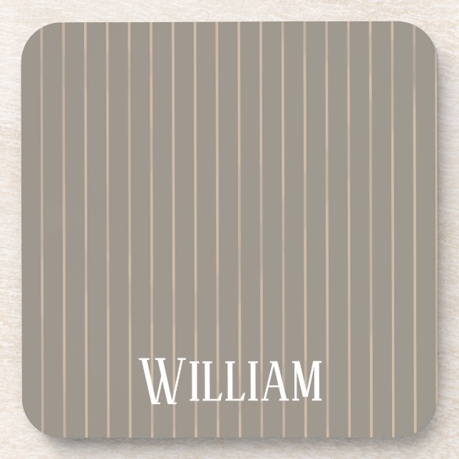 Personalized beige pinstripes coaster (Front)
