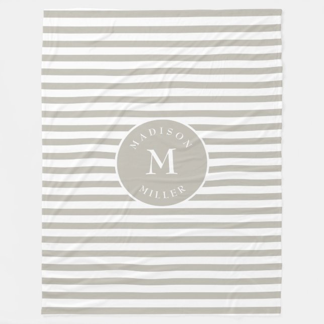 Personalized Beige Striped Baby Blanket – Neutral (Front)