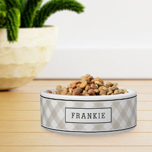 Personalized Beige & White Buffalo Plaid Bowl