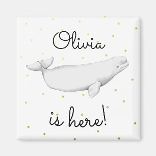 Personalized Beluga Whale New Baby Shower Magnet